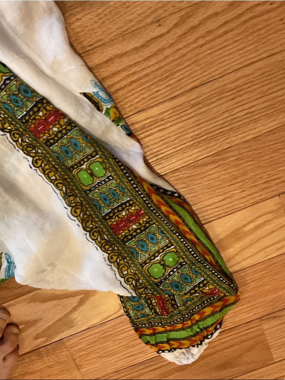 HHG Bohemian White Green Printed Harem Pants Thailand waist 11 stretches 19 OS - Picture 5 of 12